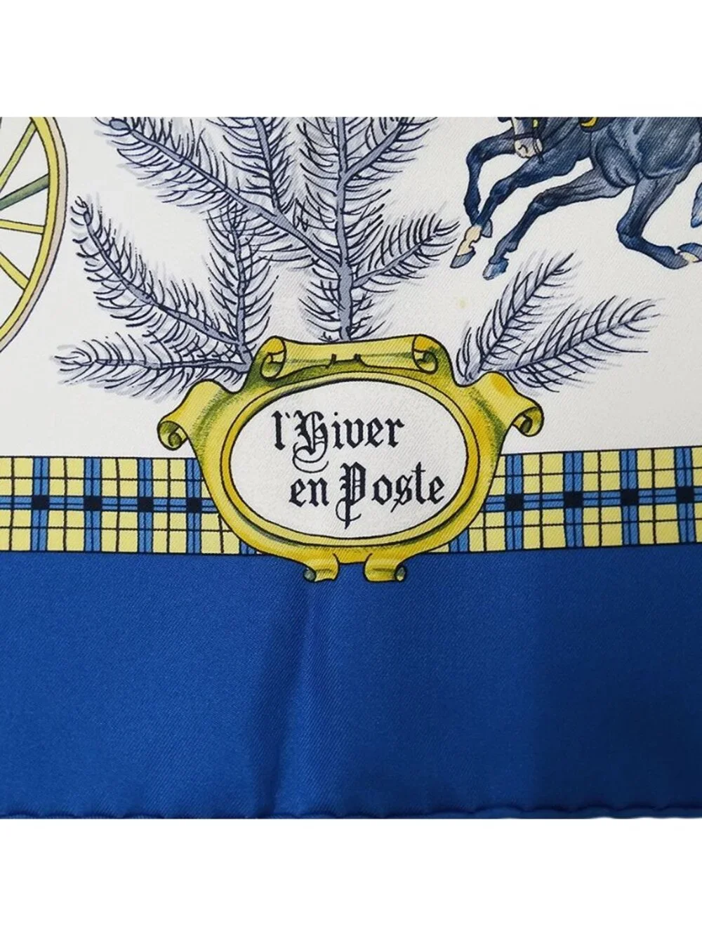 Hermes Scarf Carre 90 L'hiver en Poste Winter Mail Silk Blue
